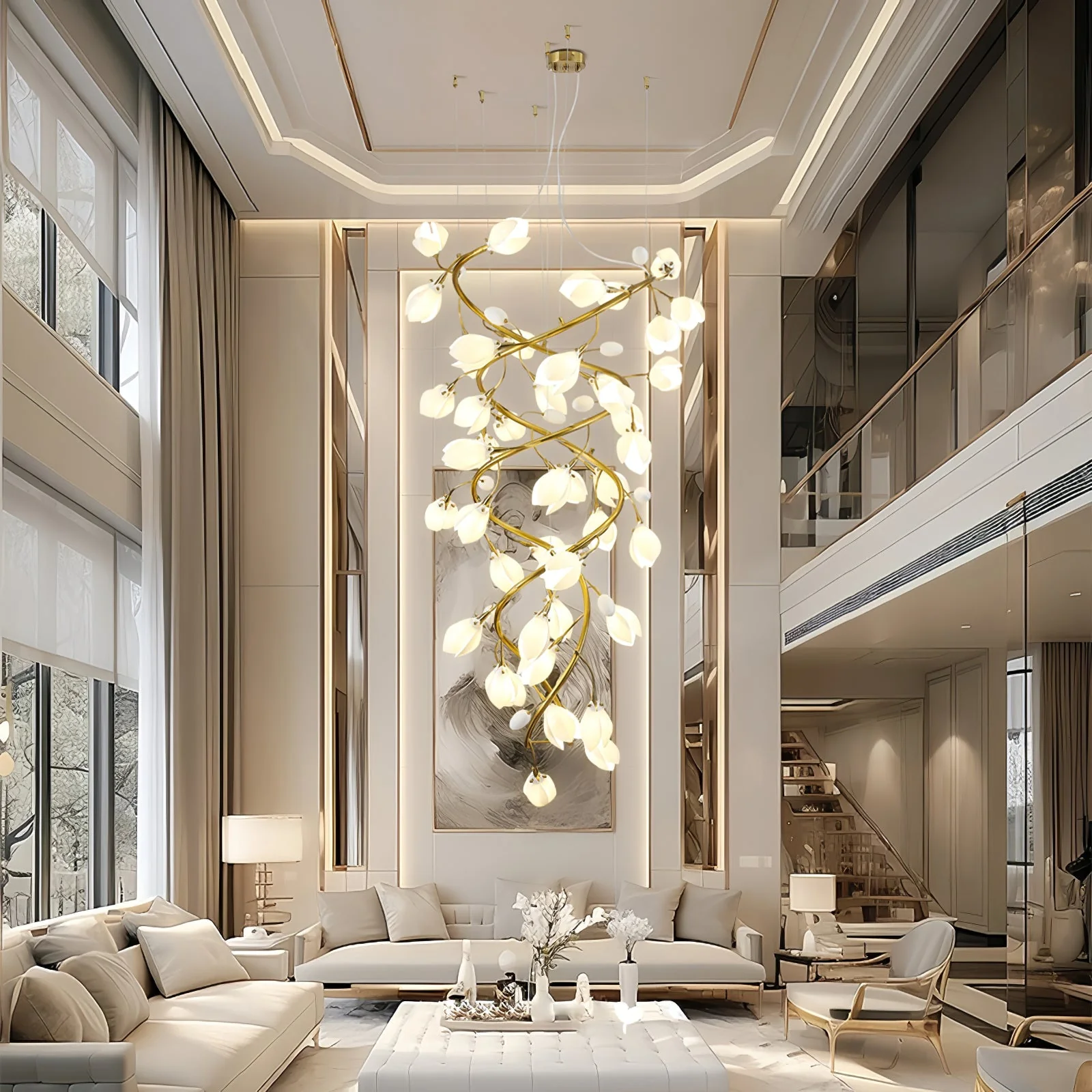 Evene Spiral Ceramic Brass Chandelier - Image 7