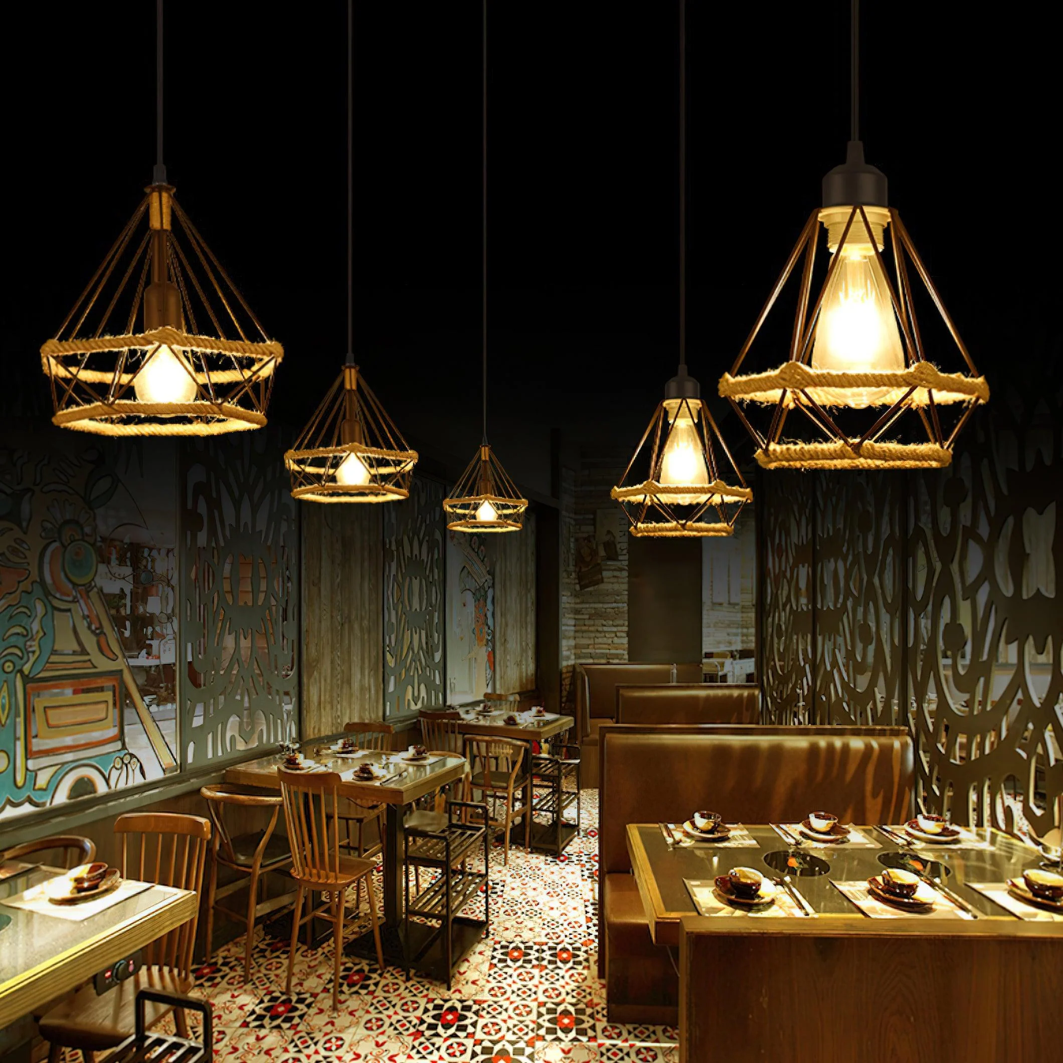 Evliran Retro Hemp Rope Interesting Pendant Light - Image 12