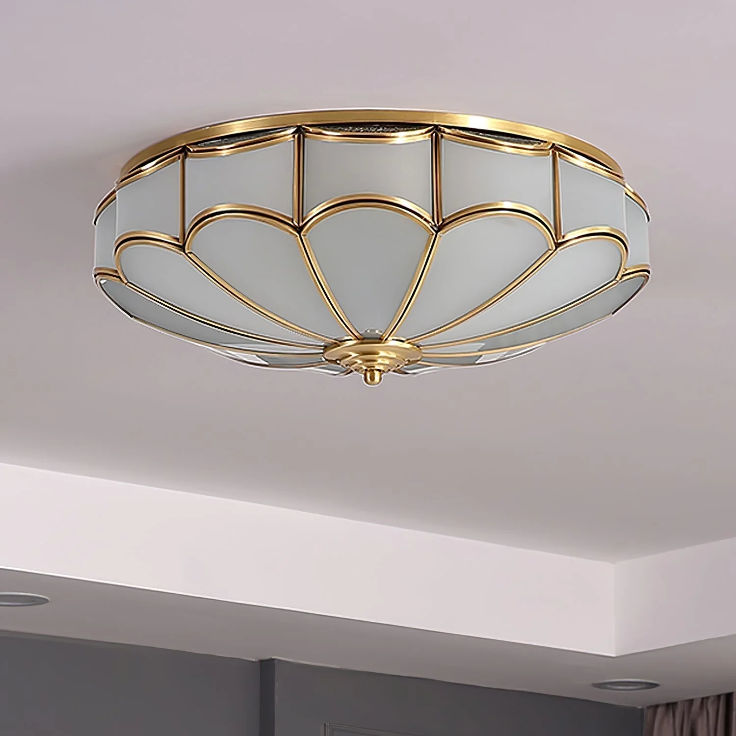 Evmarara Elegance Brass Glass Flush Ceiling Light - Image 12