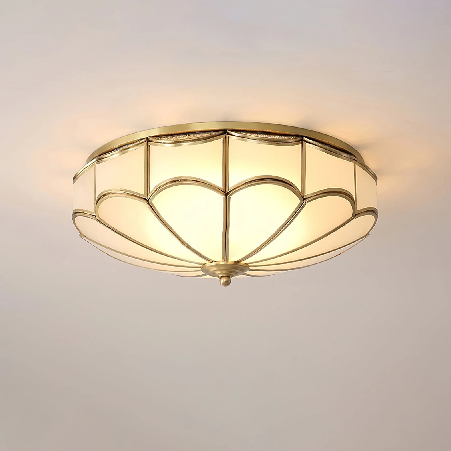 Evmarara Elegance Brass Glass Flush Ceiling Light - Image 3