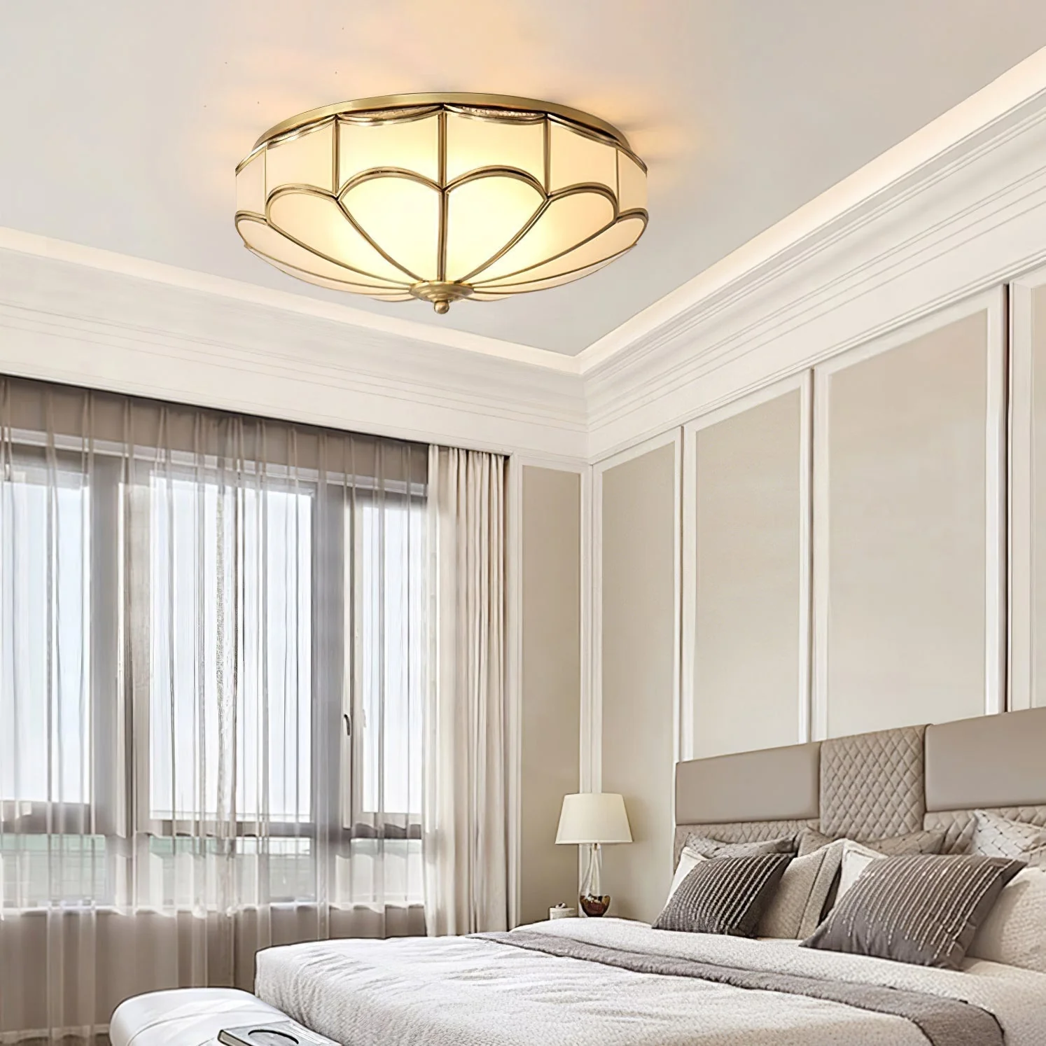 Evmarara Elegance Brass Glass Flush Ceiling Light - Image 5