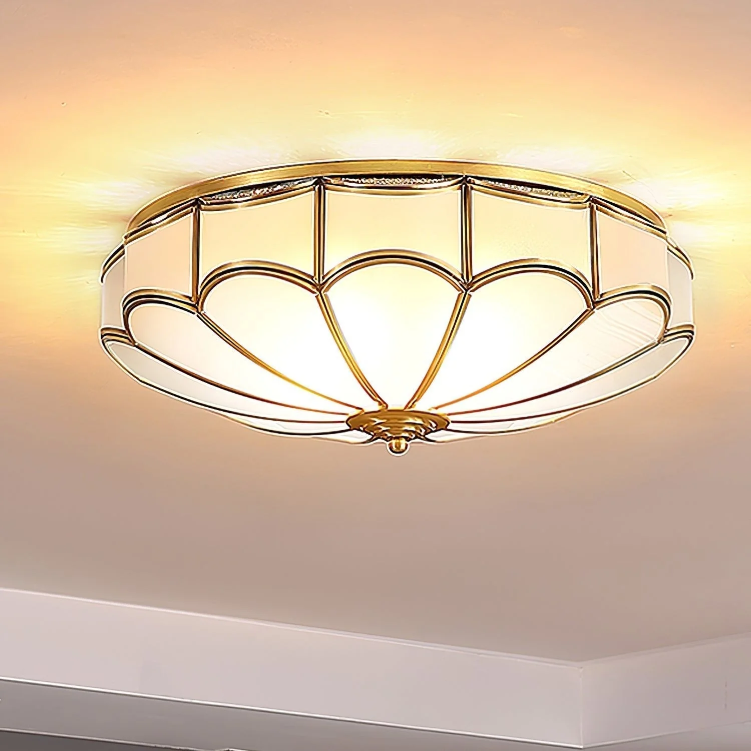 Evmarara Elegance Brass Glass Flush Ceiling Light - Image 6
