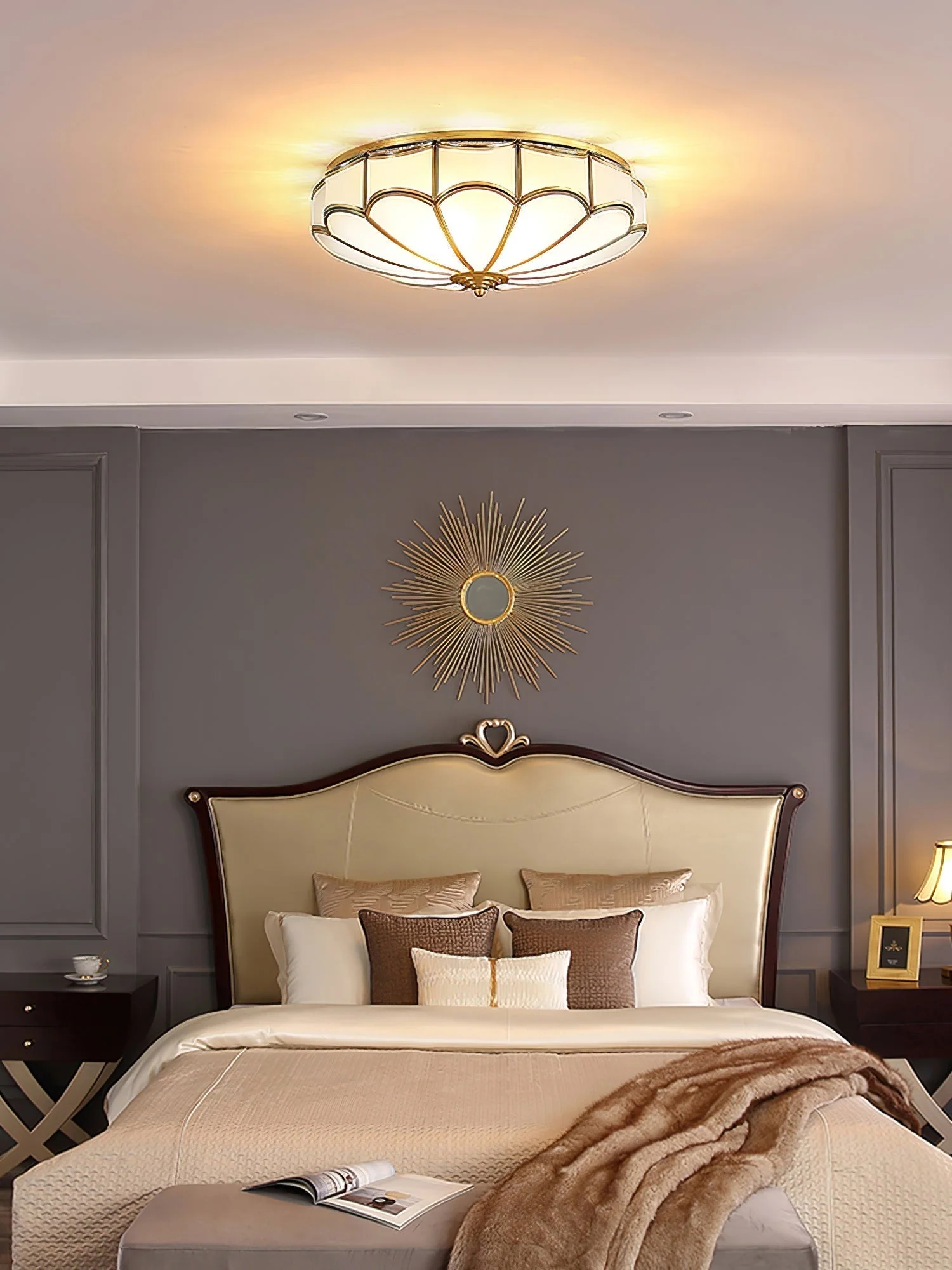 Evmarara Elegance Brass Glass Flush Ceiling Light - Image 7