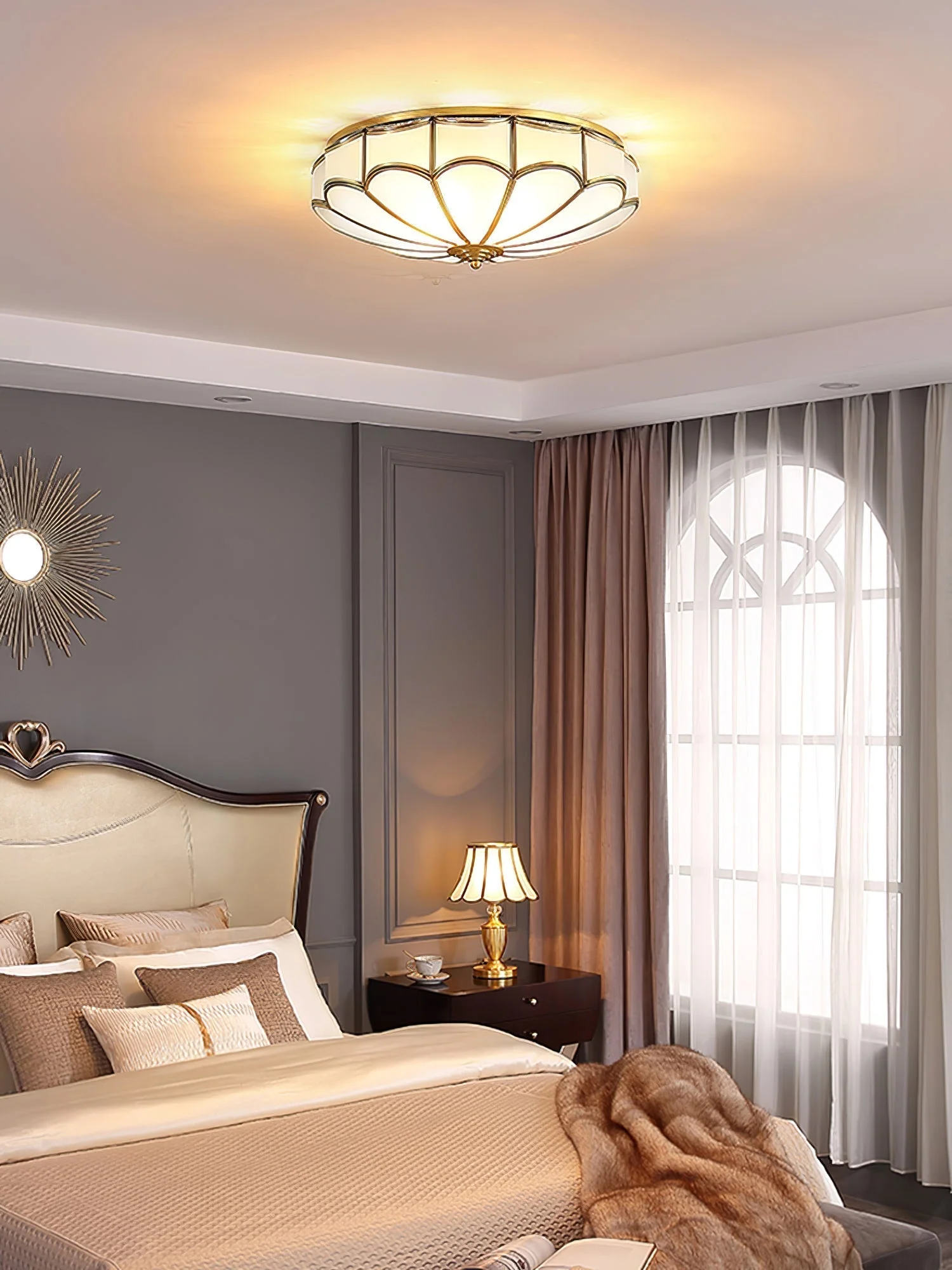 Evmarara Elegance Brass Glass Flush Ceiling Light - Image 8