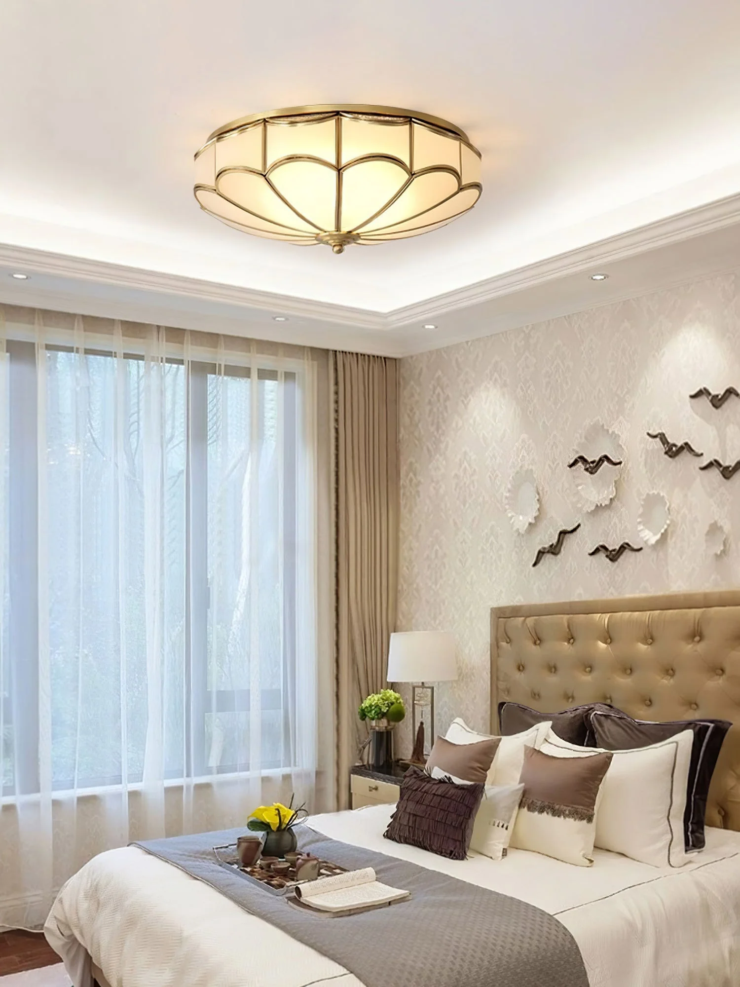 Evmarara Elegance Brass Glass Flush Ceiling Light - Image 9