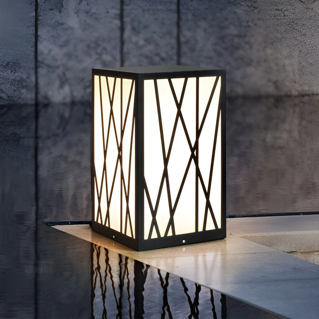 Ezra Square Solar LED Bollard Linear Steel Outdoor Lights - Image 5
