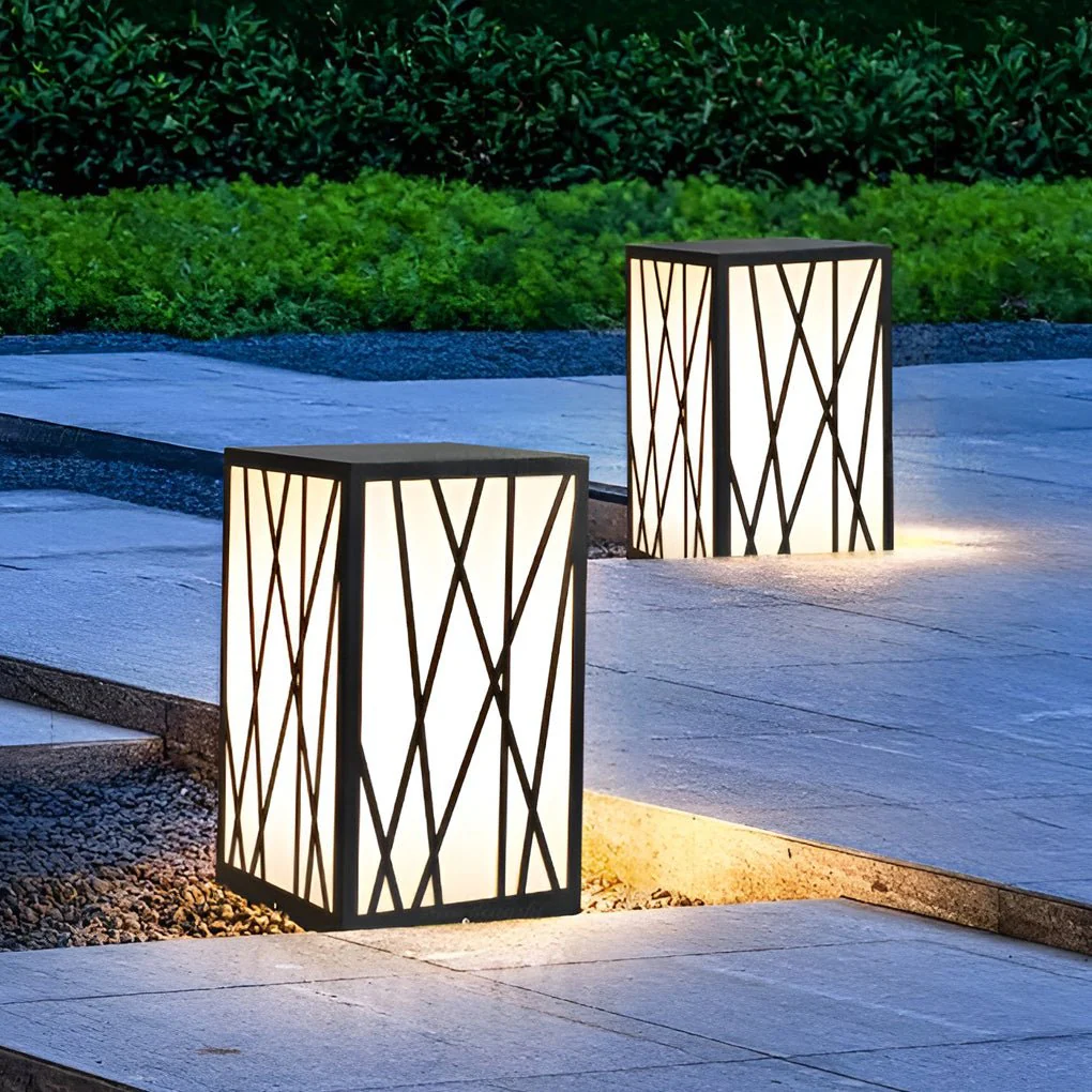 Ezra Square Solar LED Bollard Linear Steel Outdoor Lights - Image 6