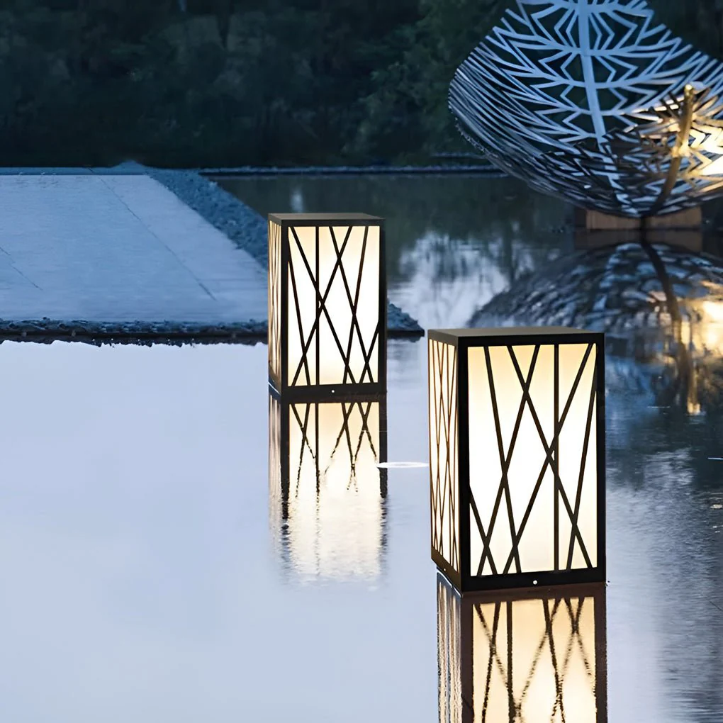 Ezra Square Solar LED Bollard Linear Steel Outdoor Lights - Image 7