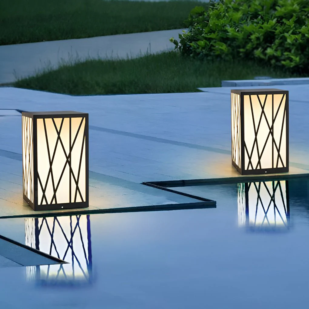 Ezra Square Solar LED Bollard Linear Steel Outdoor Lights - Image 8