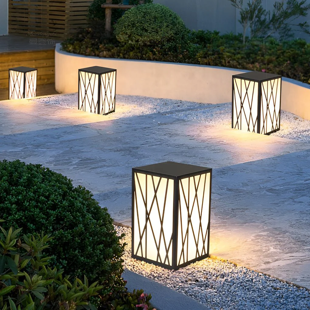 Ezra Square Solar LED Bollard Linear Steel Outdoor Lights - Image 9