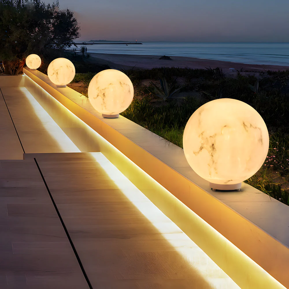 Gle Faux Moon Globe Marble Outdoor Pillar Light - Image 3