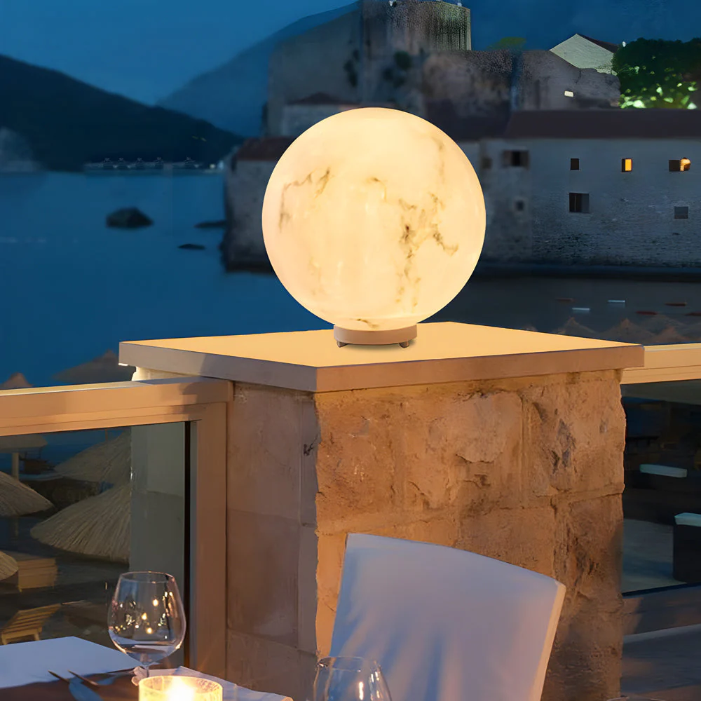 Gle Faux Moon Globe Marble Outdoor Pillar Light - Image 4