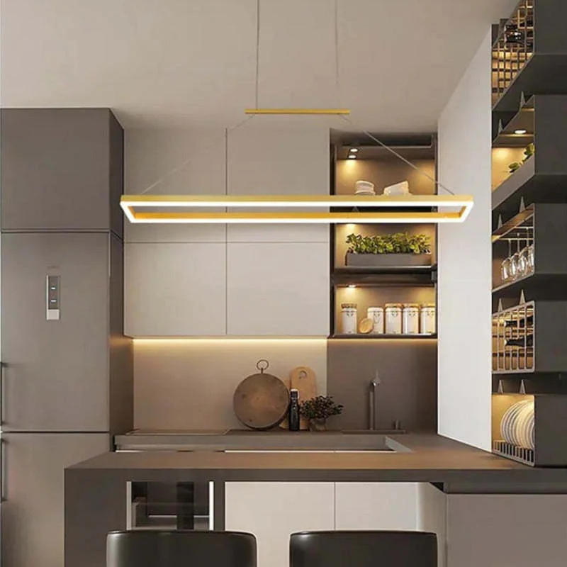Gloen Modern Rectangular Hanging Pendant Light, Gold/Coffee - Image 10