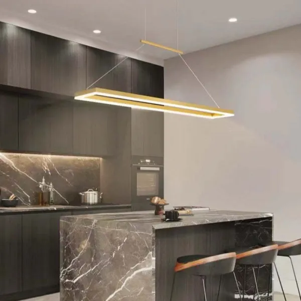 Gloen Modern Rectangular Hanging Pendant Light, Gold/Coffee - Image 14