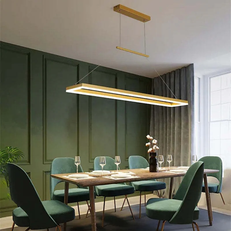Gloen Modern Rectangular Hanging Pendant Light, Gold/Coffee - Image 2