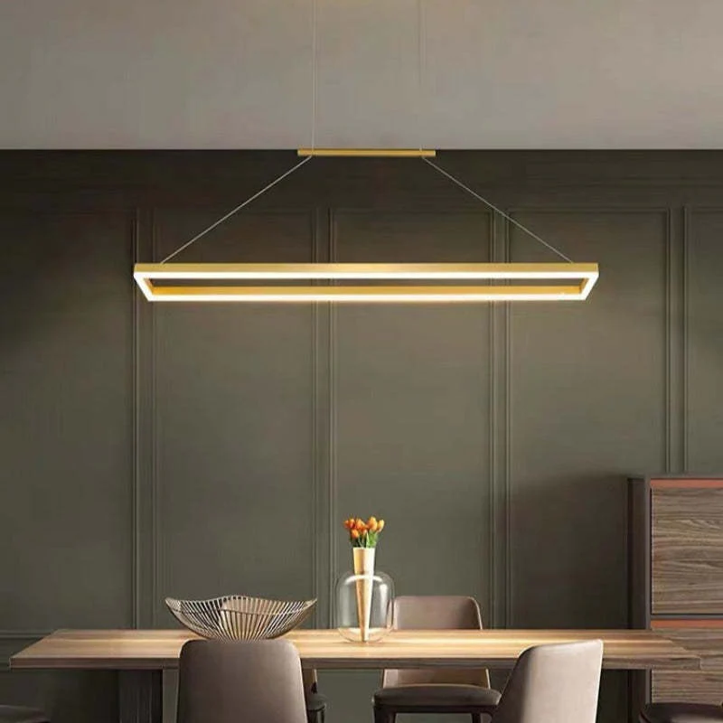 Gloen Modern Rectangular Hanging Pendant Light, Gold/Coffee - Image 4