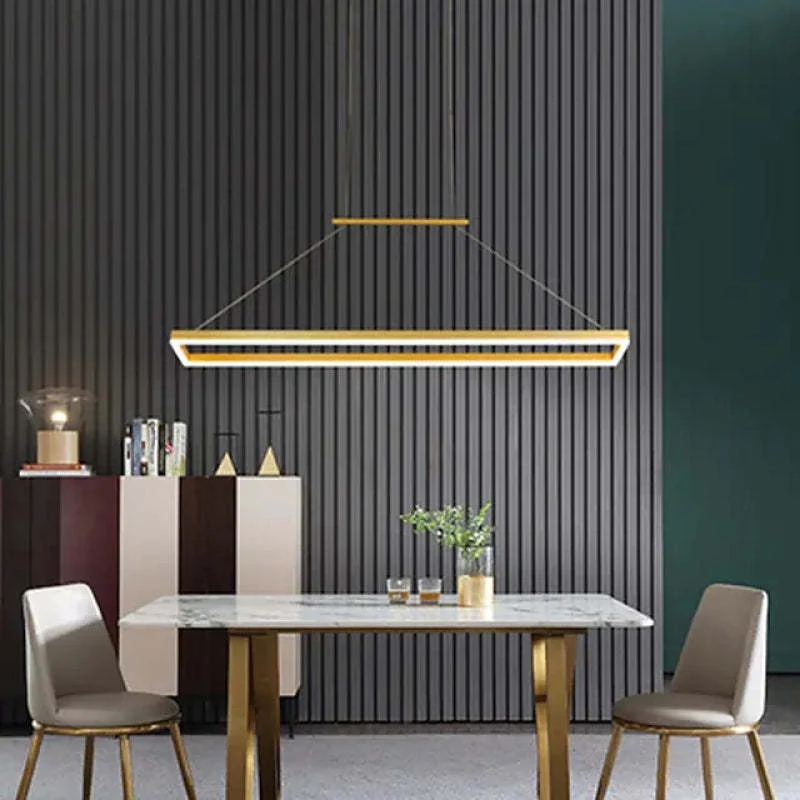 Gloen Modern Rectangular Hanging Pendant Light, Gold/Coffee - Image 9