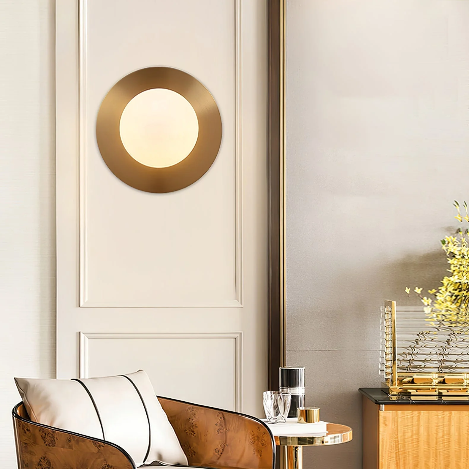Godfrey Modern Minimalist Round Art Brass Glass Wall Lamp - Image 18