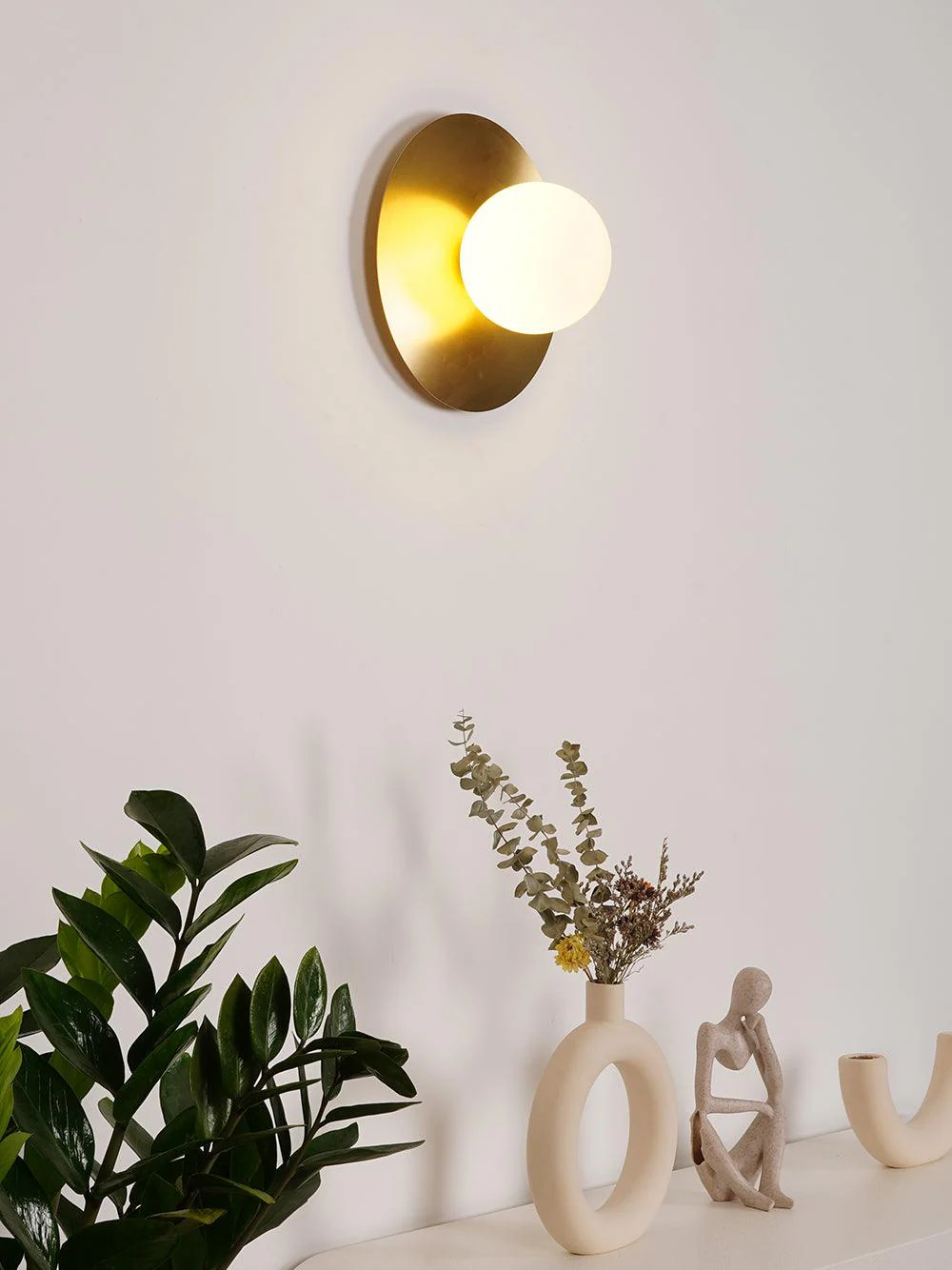 Godfrey Modern Minimalist Round Art Brass Glass Wall Lamp - Image 37