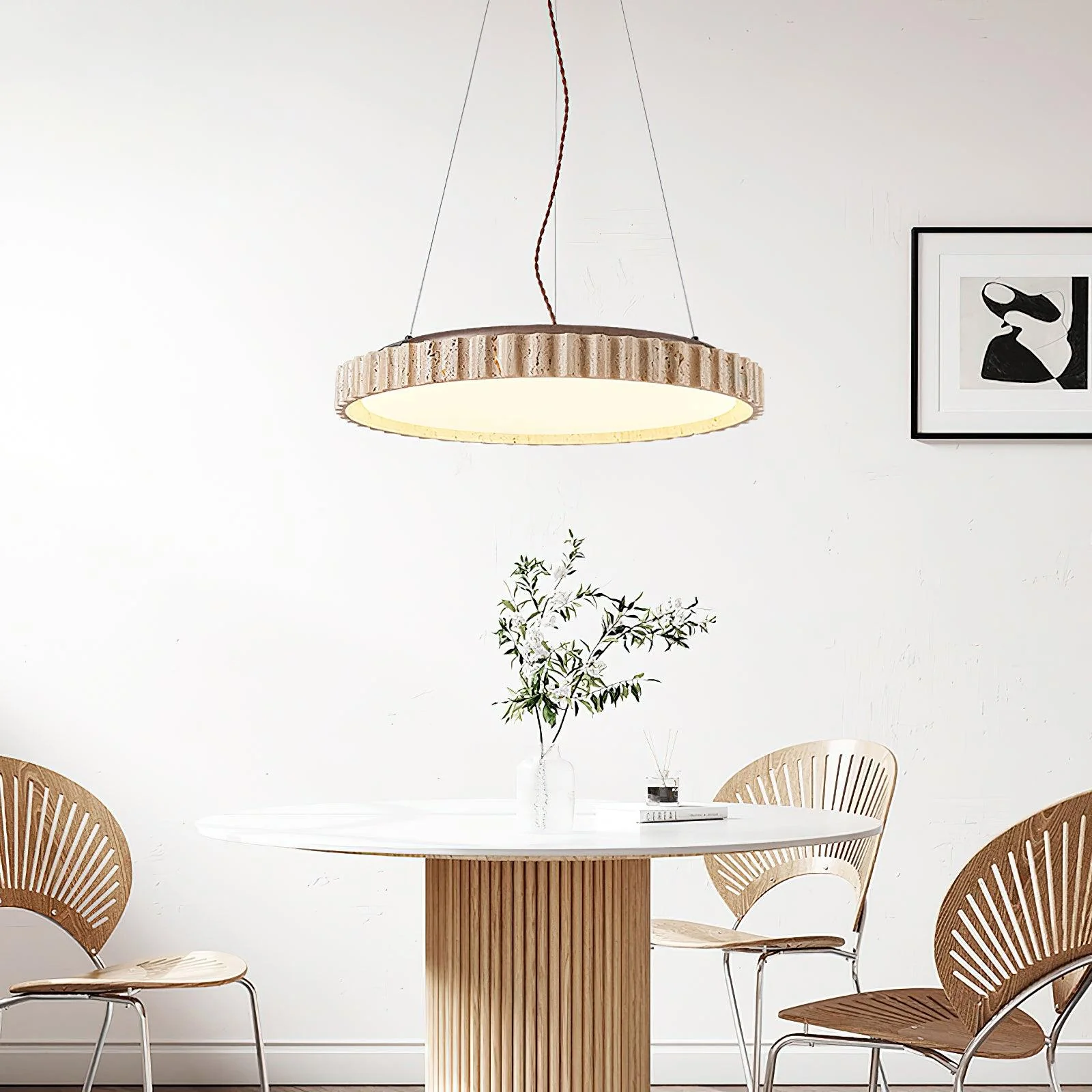 Grove Circle Wabi-Sabi Travertine Pendant Light - Image 2