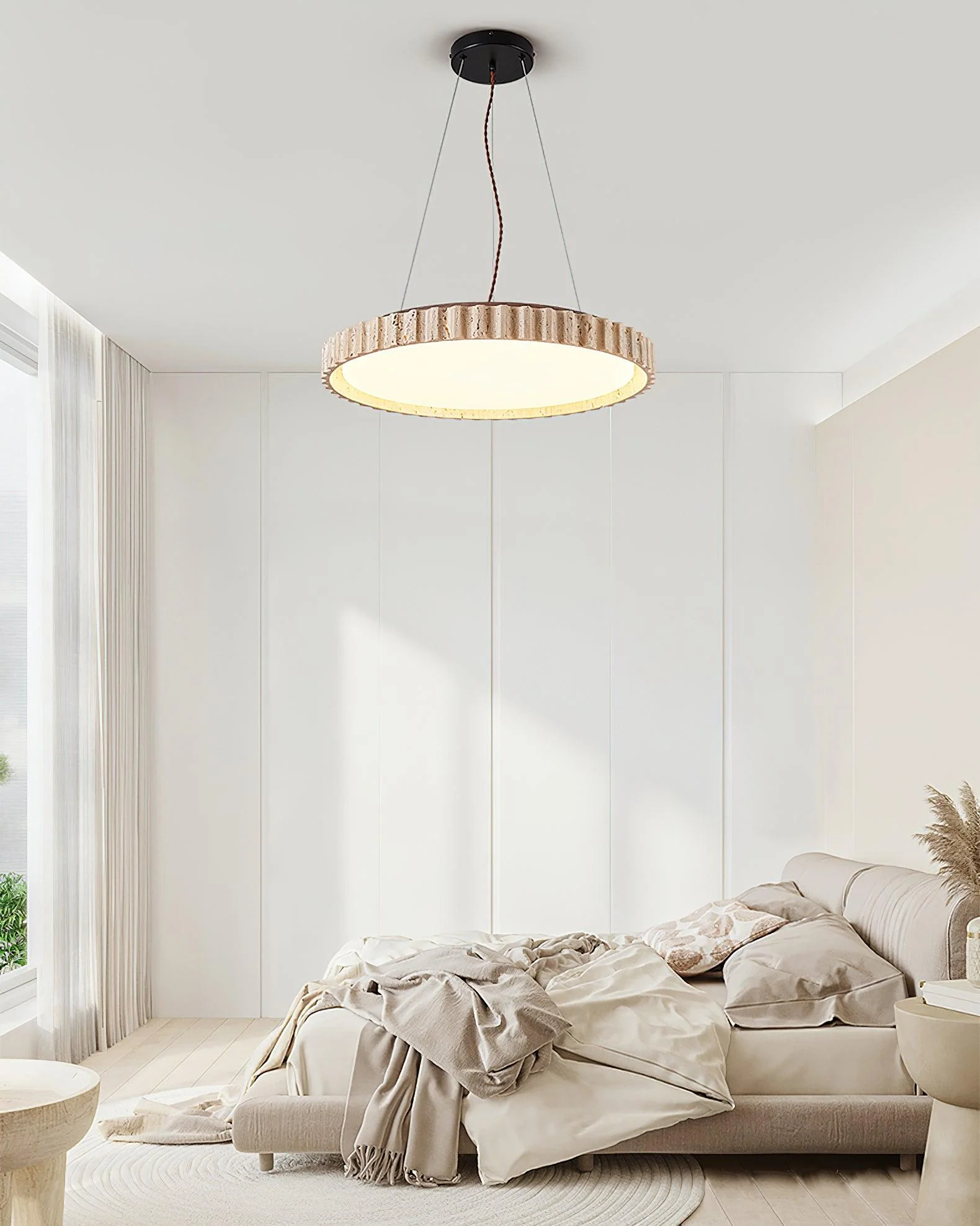 Grove Circle Wabi-Sabi Travertine Pendant Light - Image 4