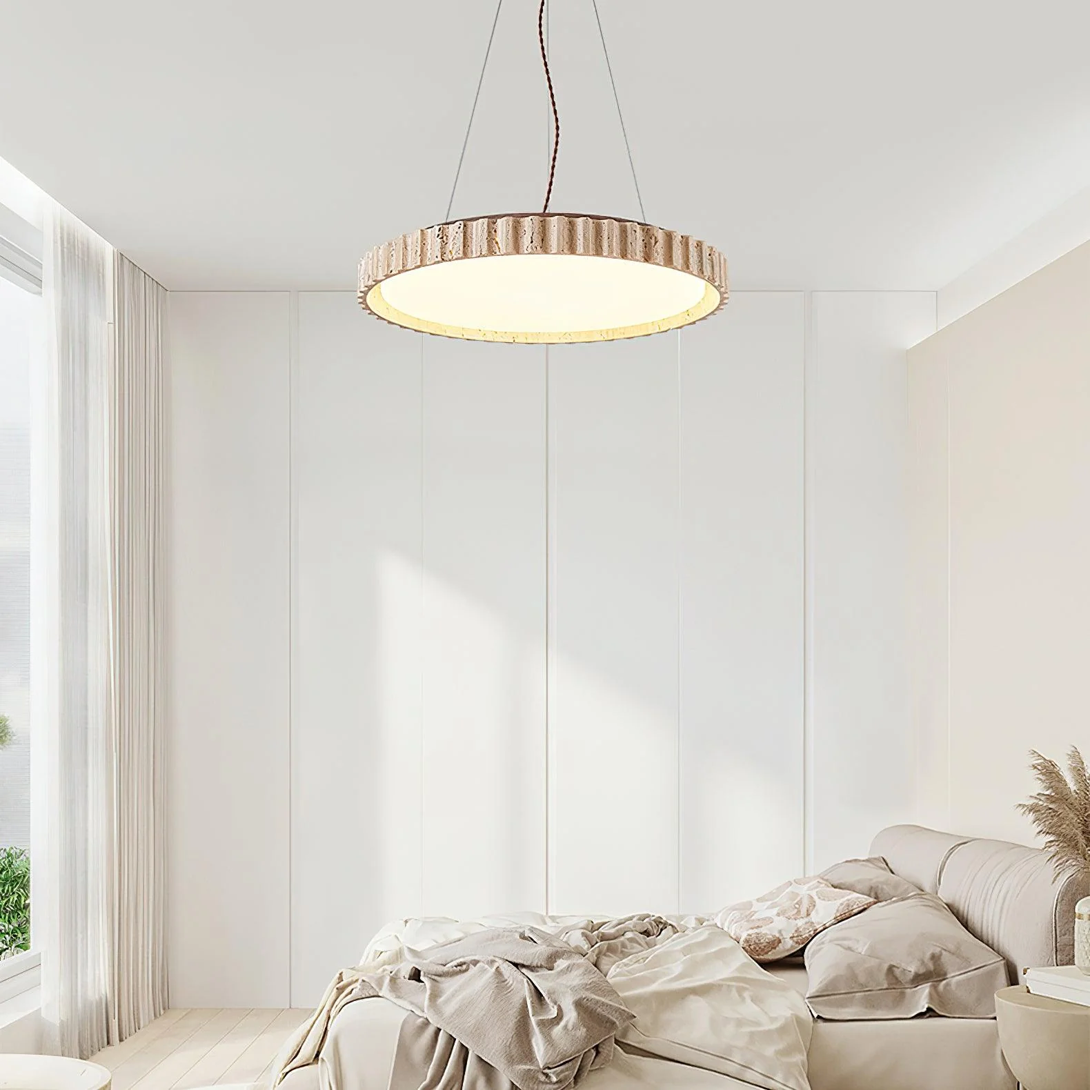 Grove Circle Wabi-Sabi Travertine Pendant Light - Image 5
