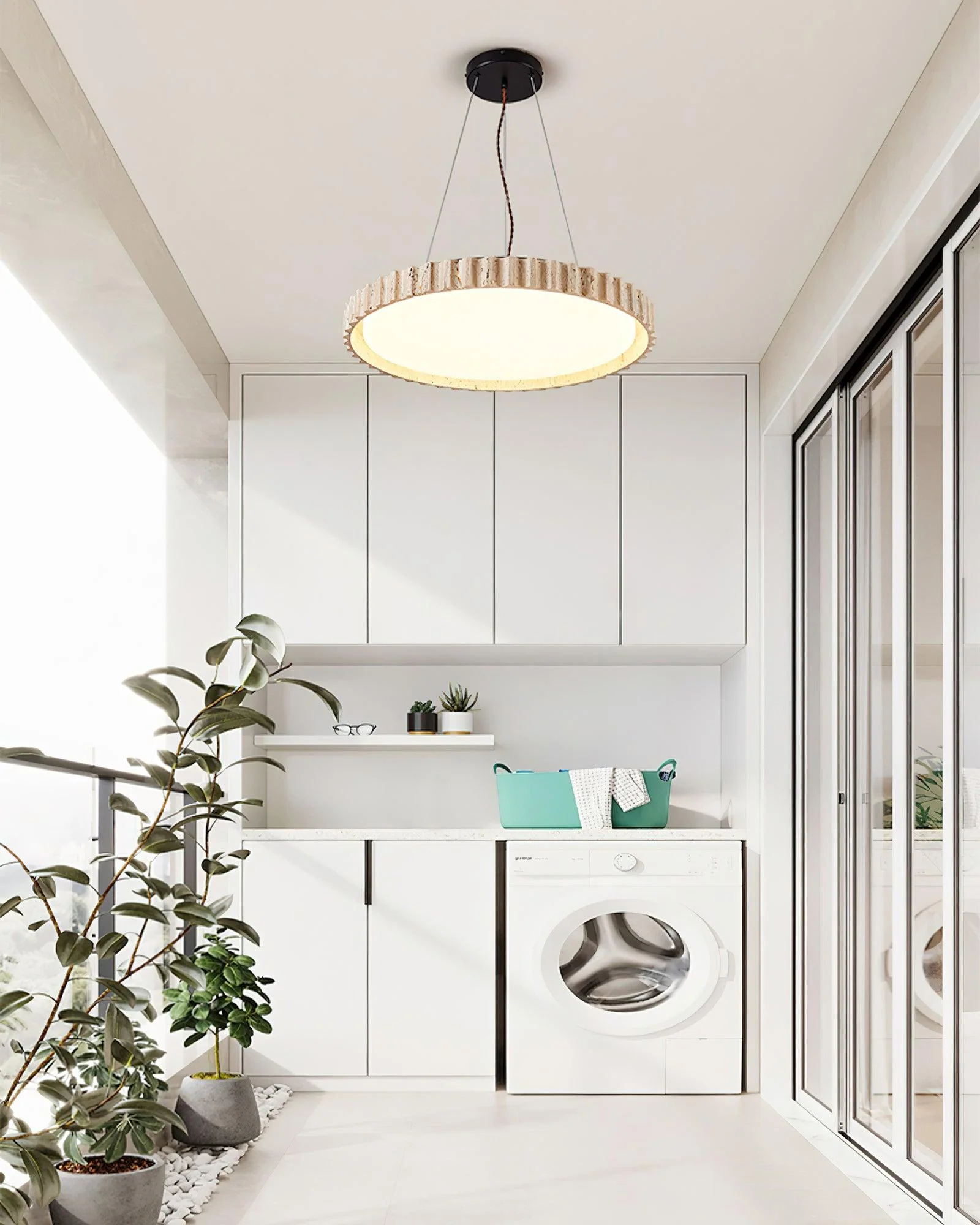Grove Circle Wabi-Sabi Travertine Pendant Light - Image 9