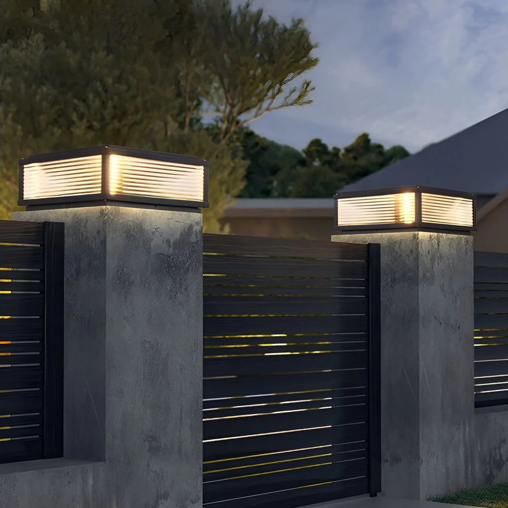 Handsome Square Ribbed Glass Outdoor Pier Mount Pillar Light