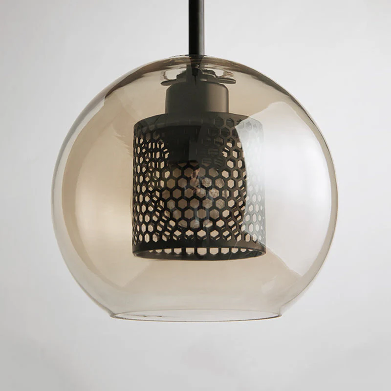 Hessa Contemporary Golden Pendant Light, Glass, Globe/Cylindric - Image 11