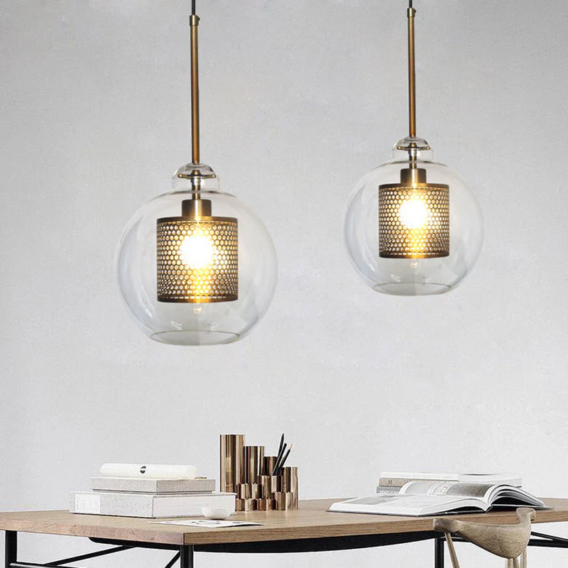 Hessa Contemporary Golden Pendant Light, Glass, Globe/Cylindric - Image 14