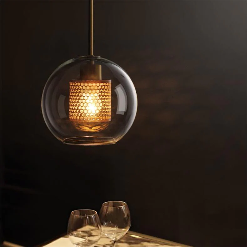 Hessa Contemporary Golden Pendant Light, Glass, Globe/Cylindric - Image 15