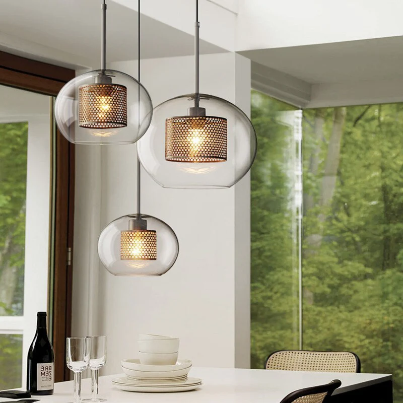 Hessa Contemporary Golden Pendant Light, Glass, Globe/Cylindric - Image 2