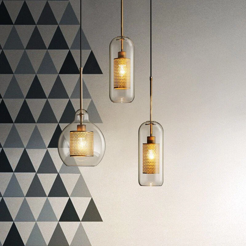 Hessa Contemporary Golden Pendant Light, Glass, Globe/Cylindric - Image 3