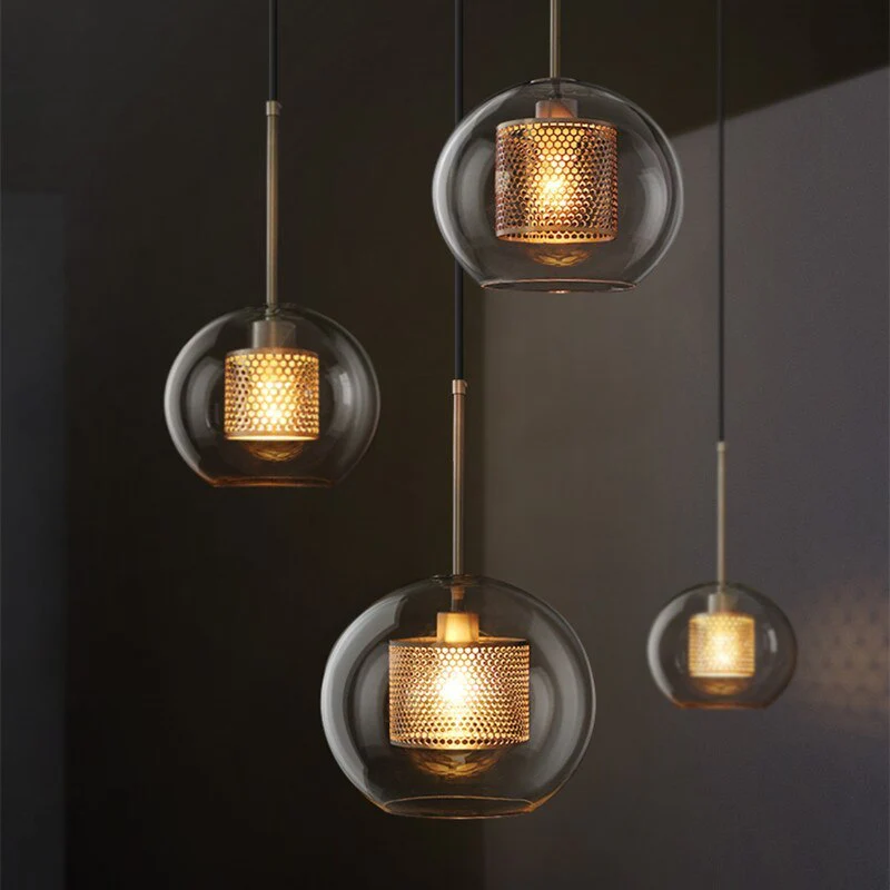 Hessa Contemporary Golden Pendant Light, Glass, Globe/Cylindric - Image 4