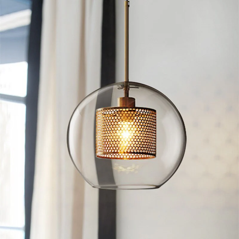 Hessa Contemporary Golden Pendant Light, Glass, Globe/Cylindric - Image 5