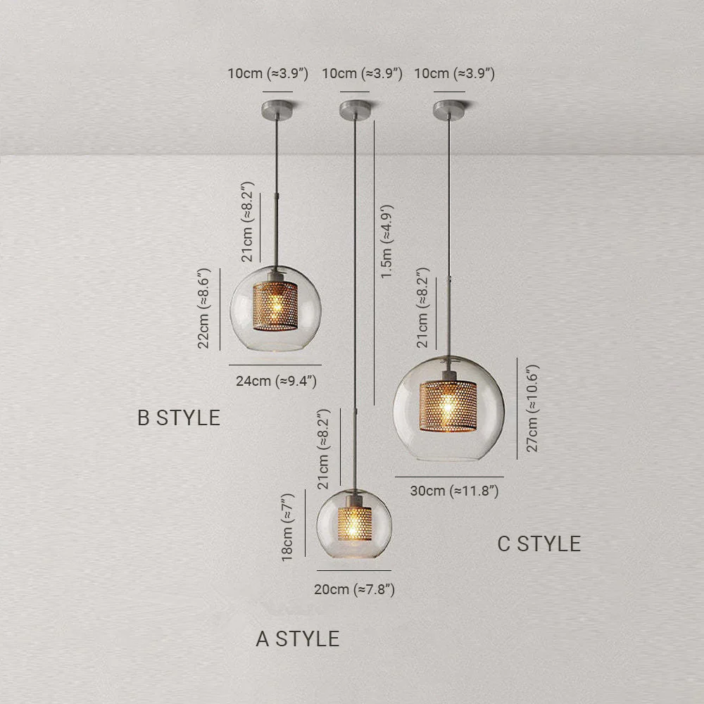 Hessa Contemporary Golden Pendant Light, Glass, Globe/Cylindric - Image 7