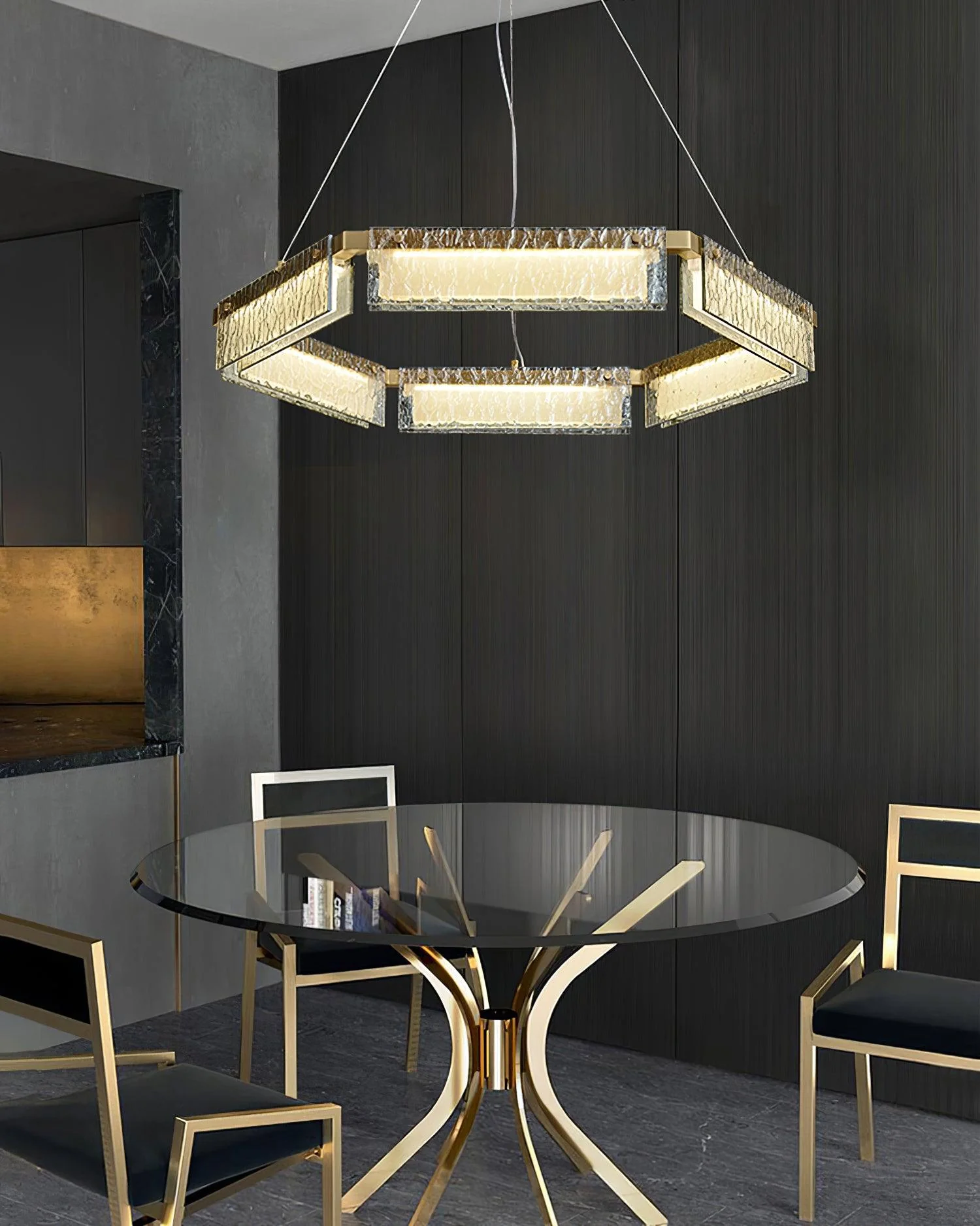 Hexa Luxury Glass LED Chandelier - Image 2