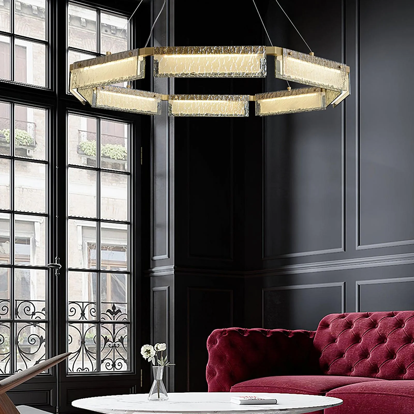 Hexa Luxury Glass LED Chandelier - Image 20