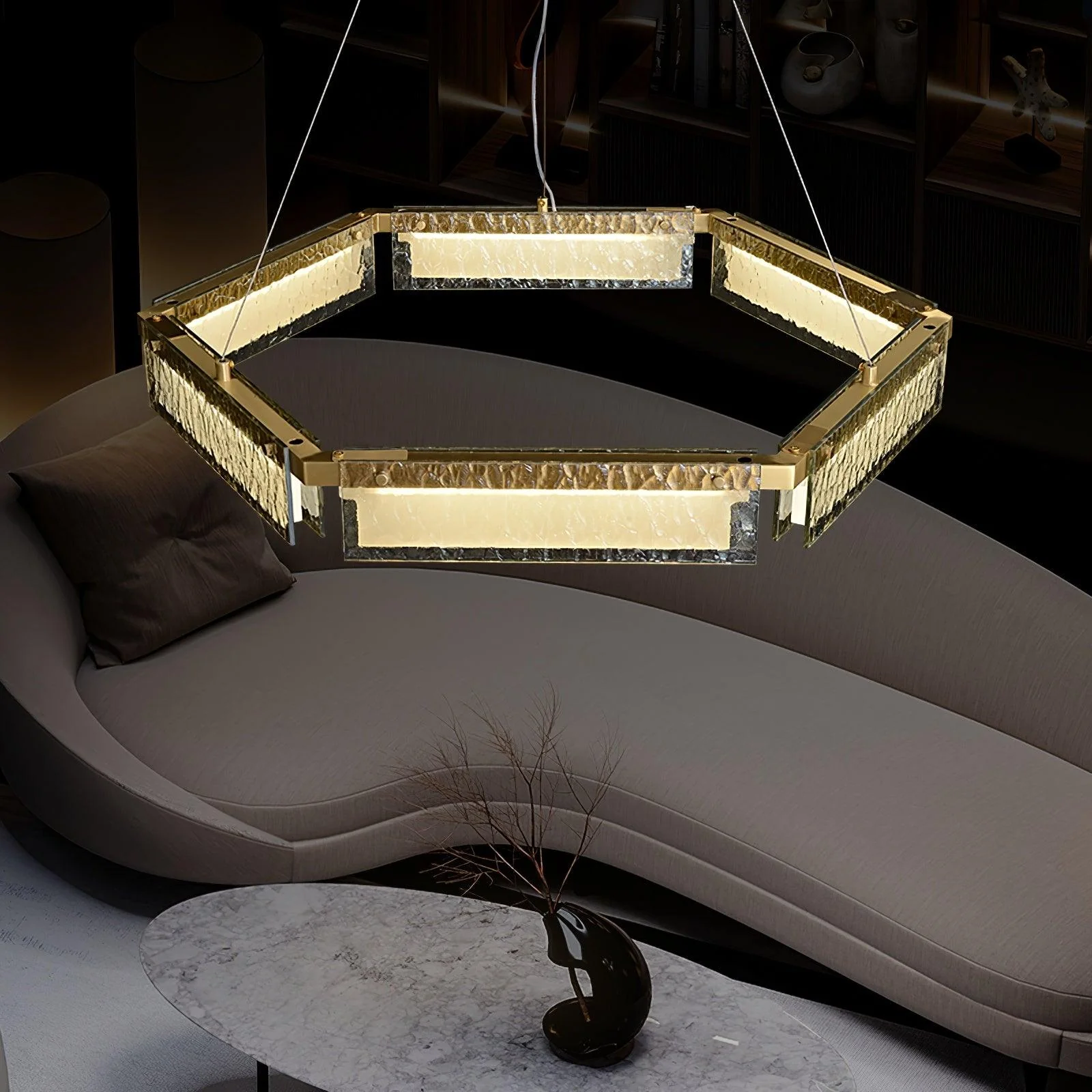 Hexa Luxury Glass LED Chandelier - Image 21