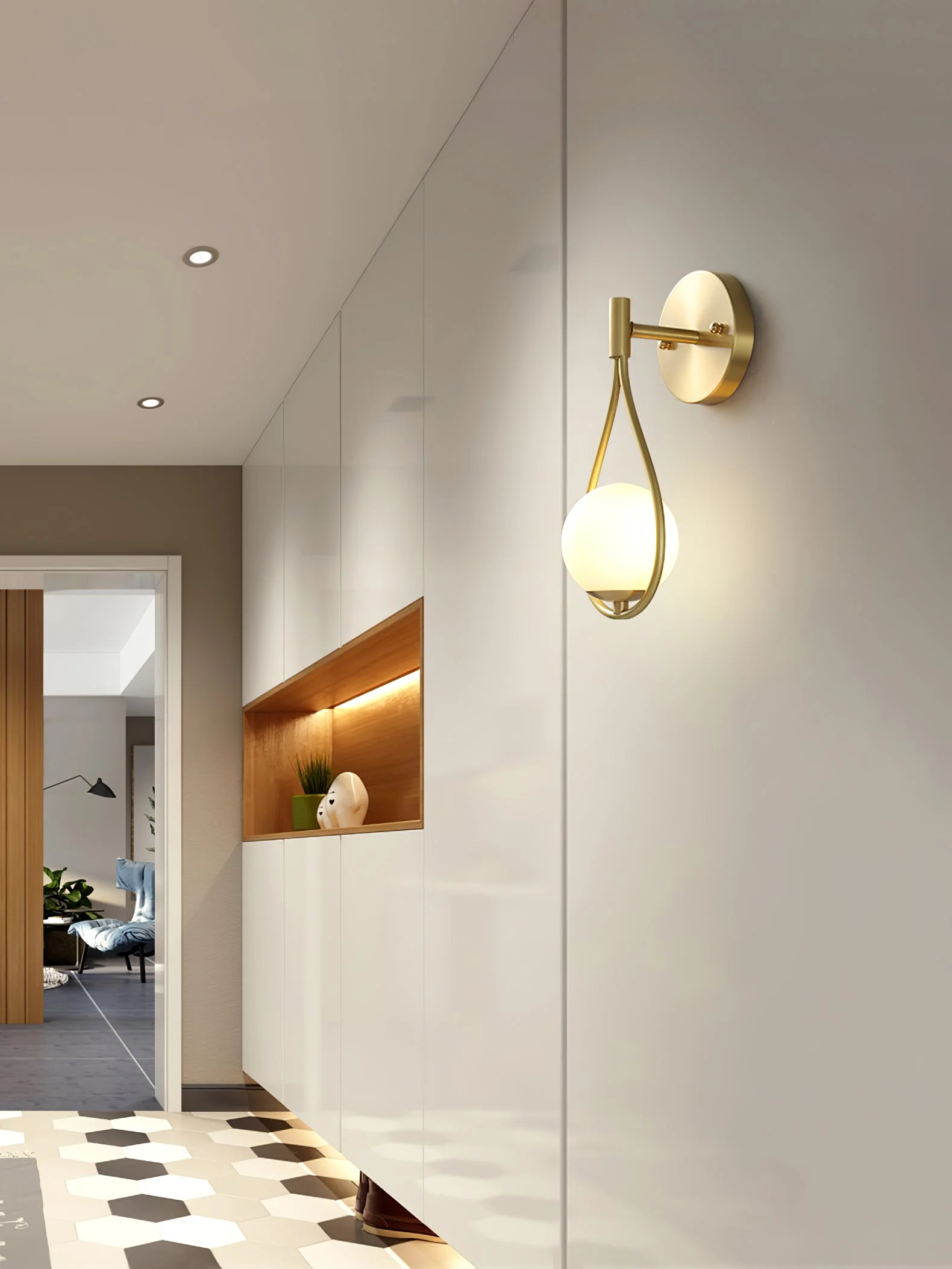 Icarila Modern Minimalist Vanity Brass Glass Wall Lamp - Image 18
