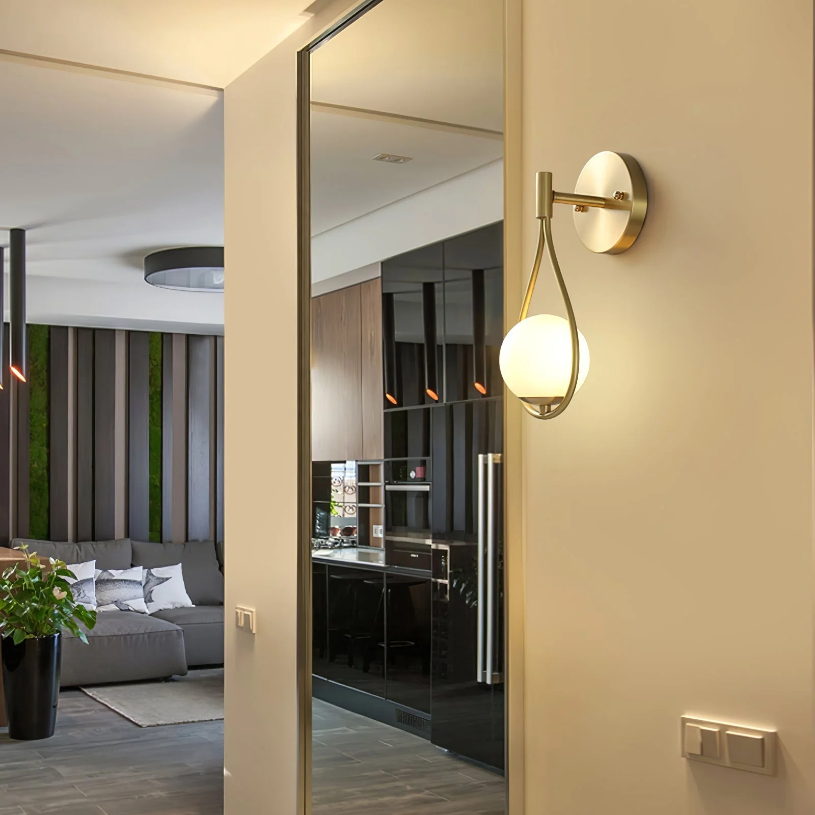 Icarila Modern Minimalist Vanity Brass Glass Wall Lamp - Image 3