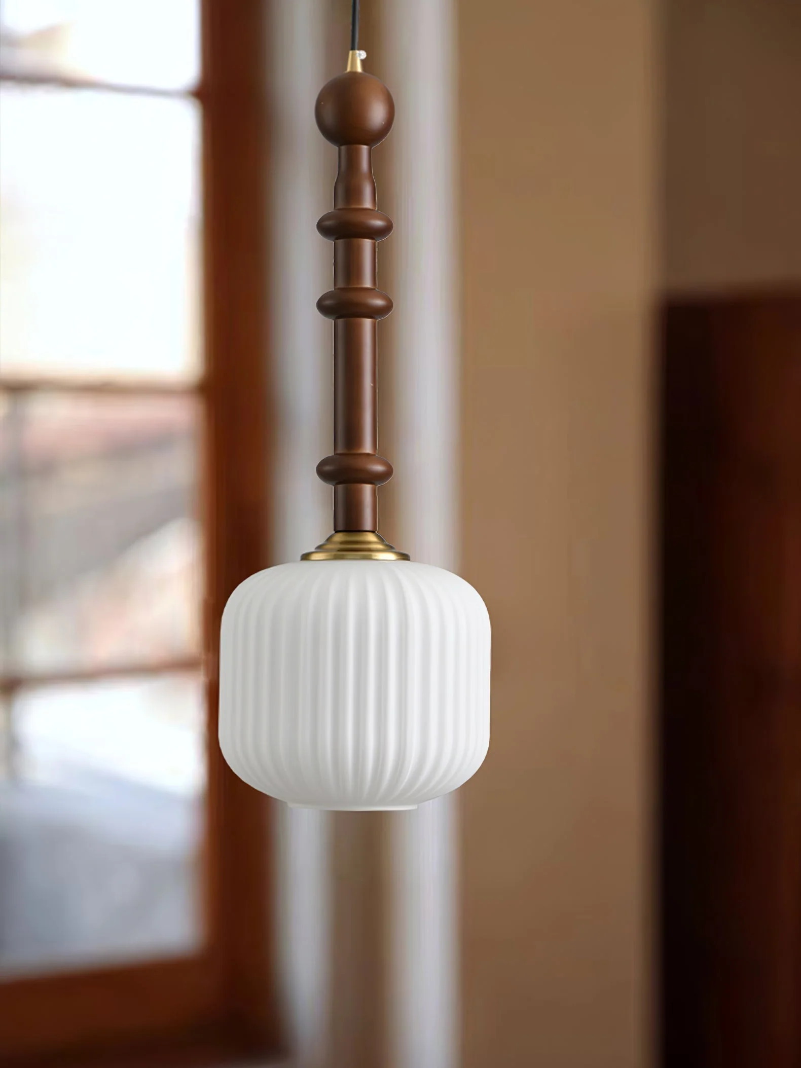 Iliror Traditional Art Wood Glass Pendant Light - Image 10