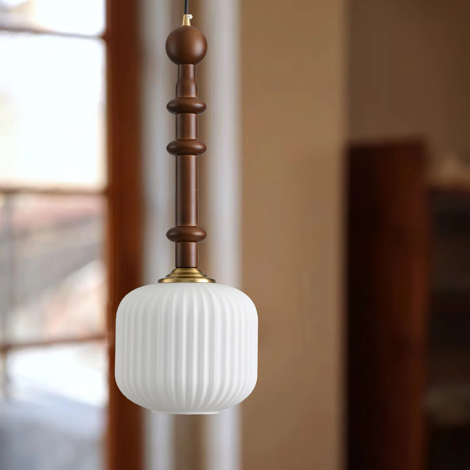 Iliror Traditional Art Wood Glass Pendant Light - Image 11