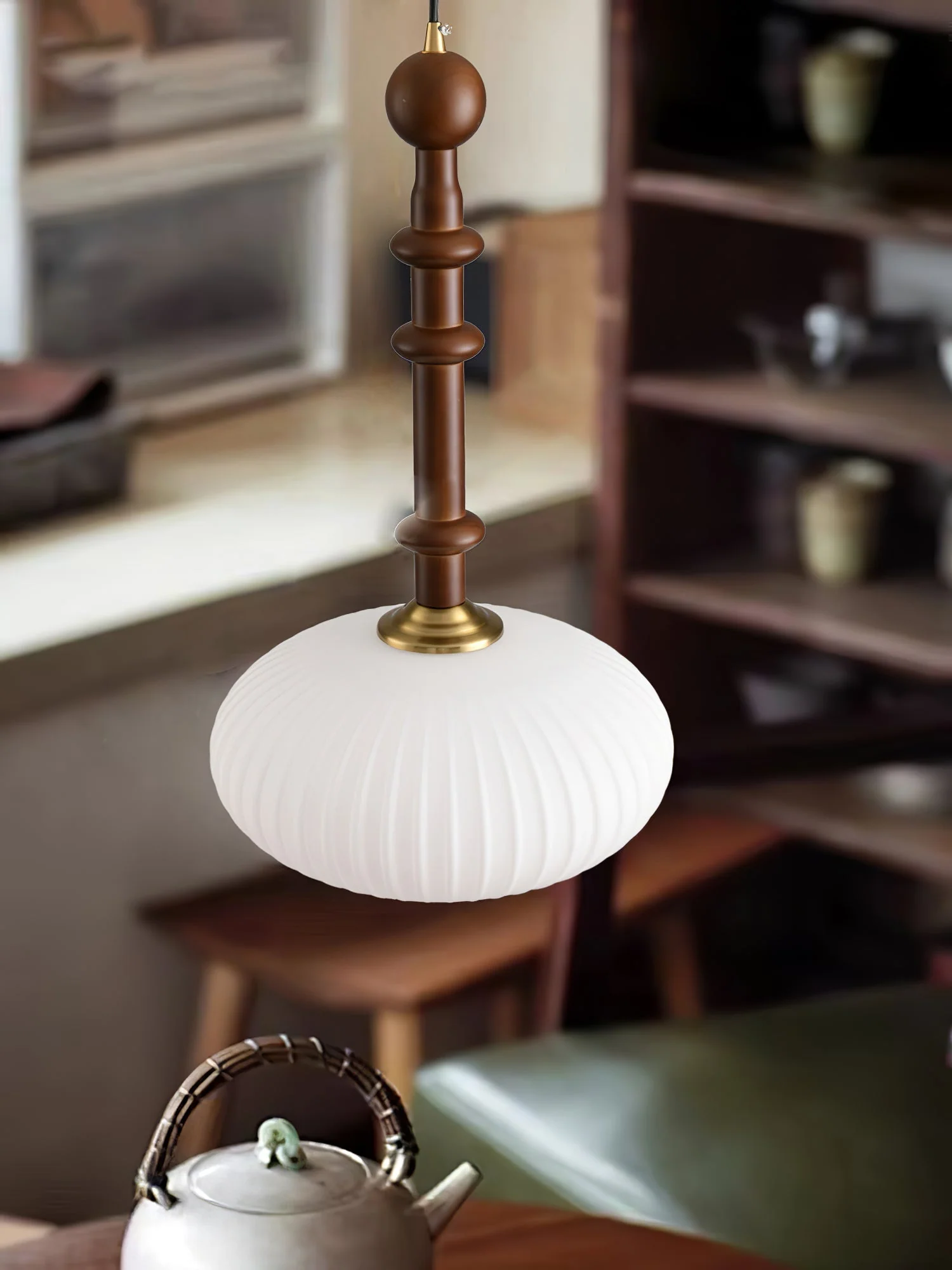 Iliror Traditional Art Wood Glass Pendant Light - Image 14