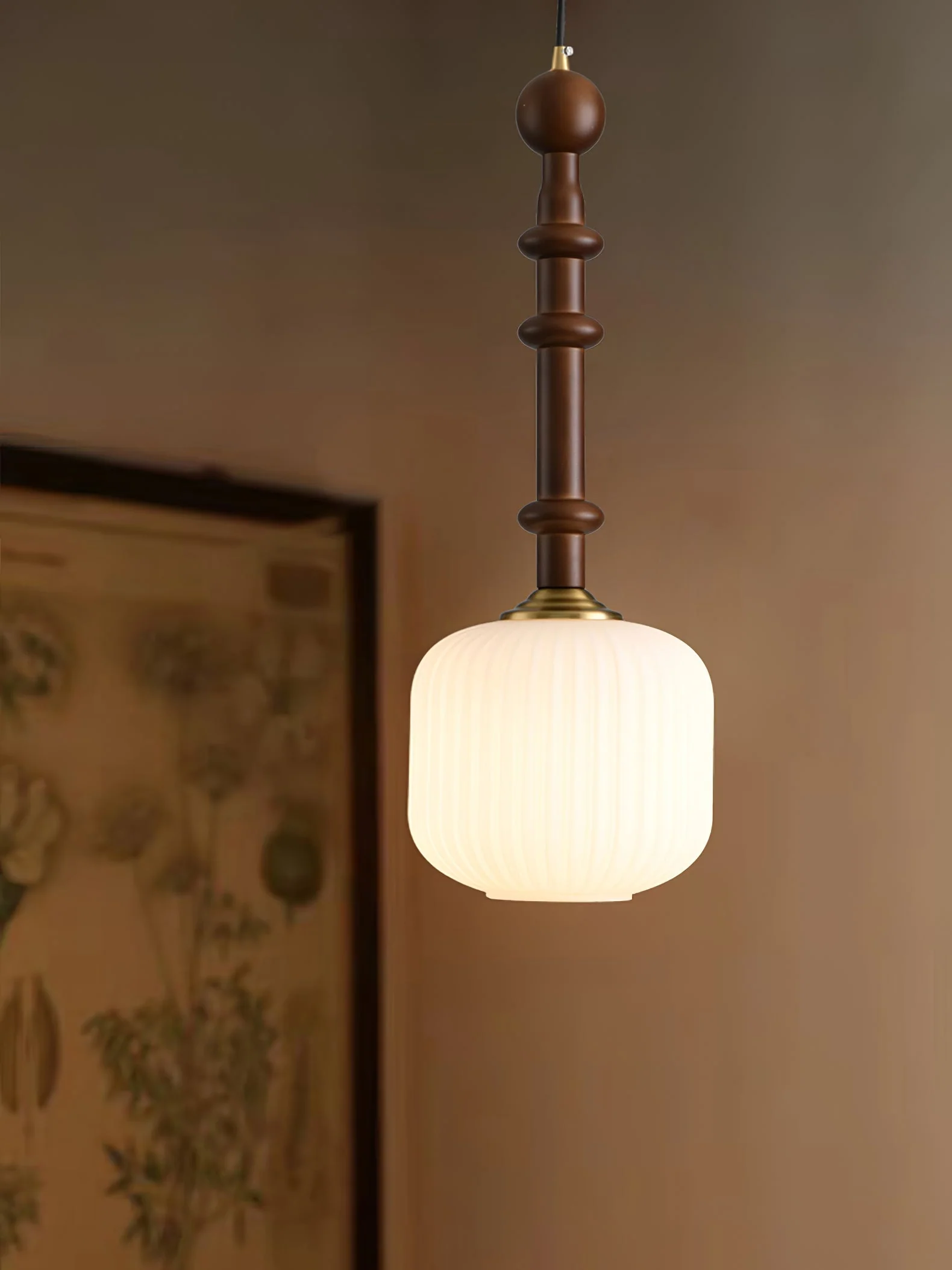 Iliror Traditional Art Wood Glass Pendant Light - Image 3