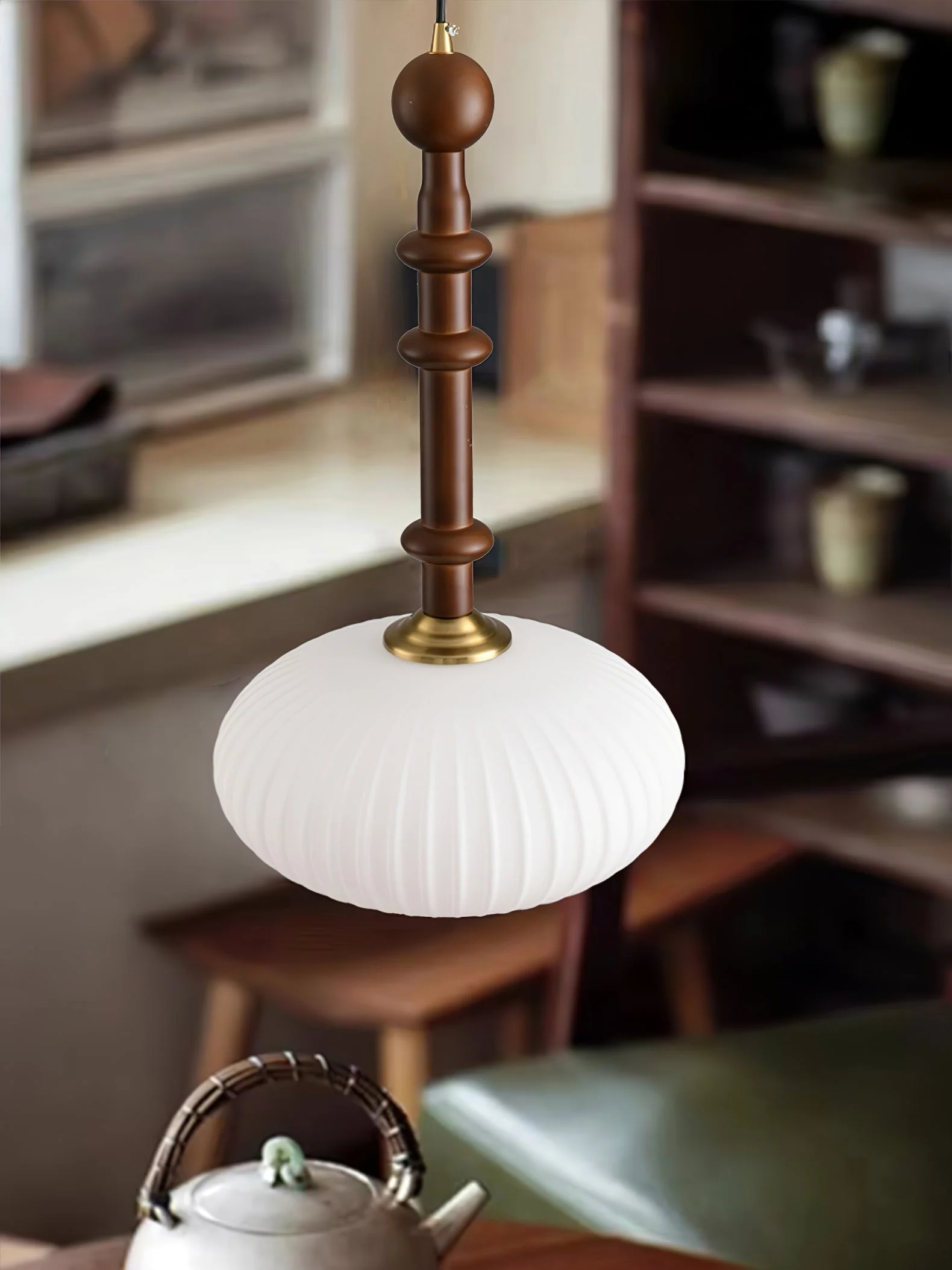 Iliror Traditional Art Wood Glass Pendant Light - Image 7