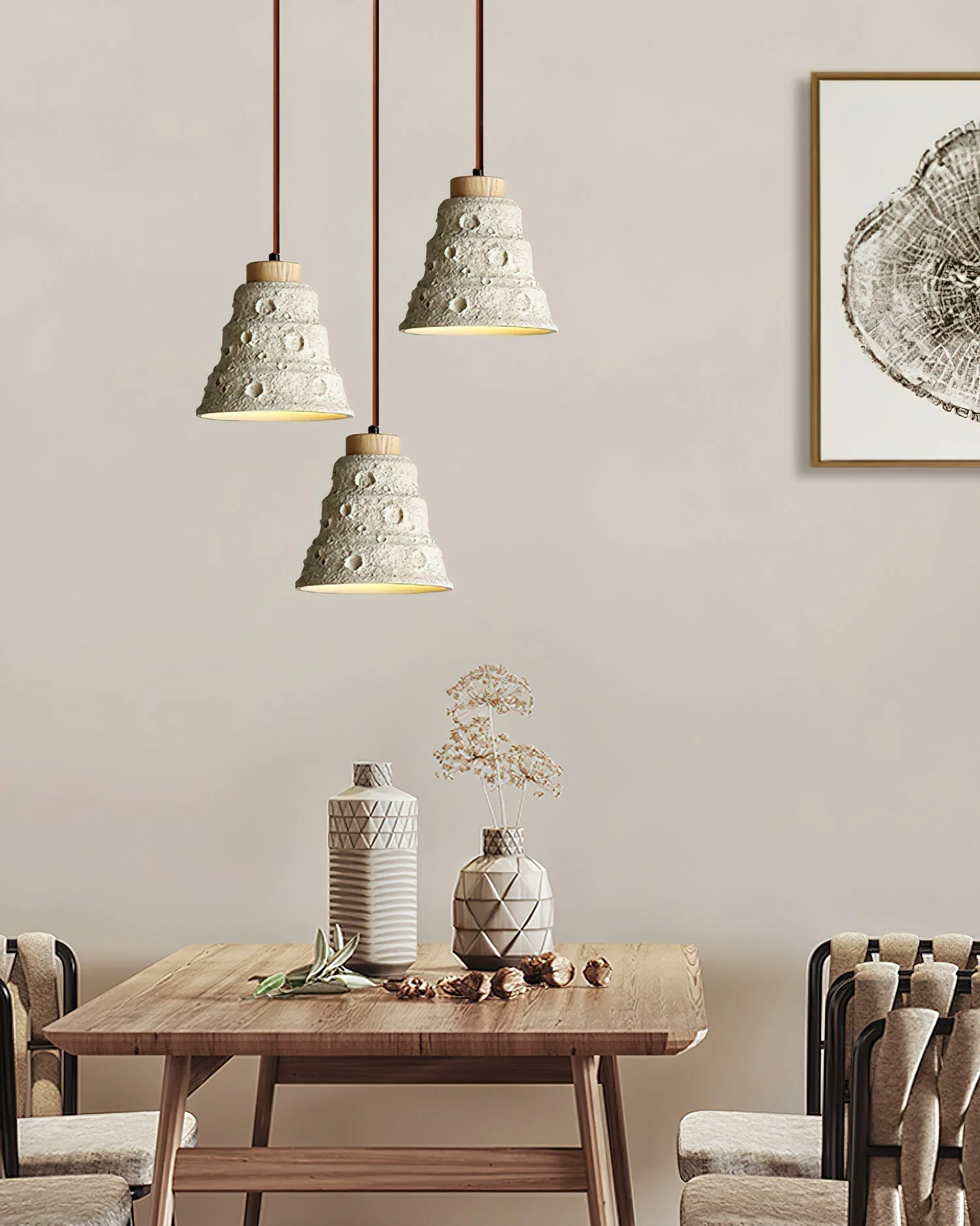 Ilphaeth Nordic Art Bell Stone Wood Pendant Light - Image 4