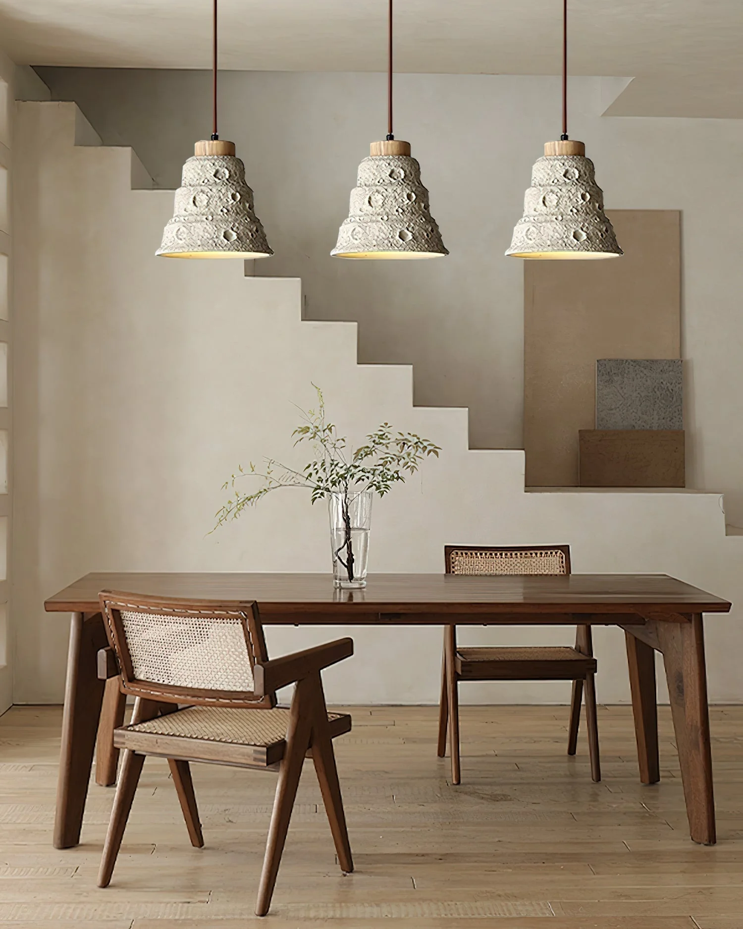Ilphaeth Nordic Art Bell Stone Wood Pendant Light - Image 5