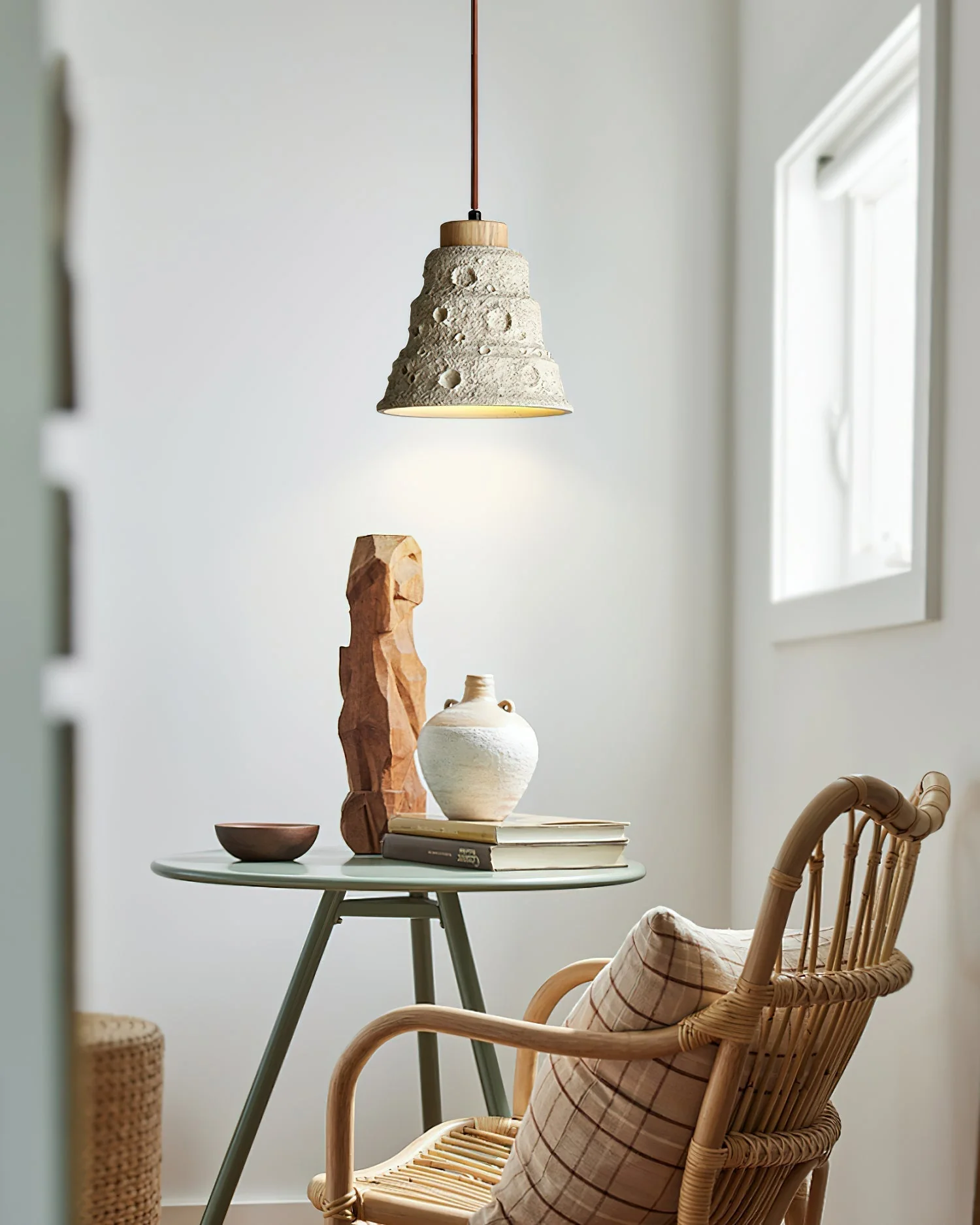 Ilphaeth Nordic Art Bell Stone Wood Pendant Light - Image 7