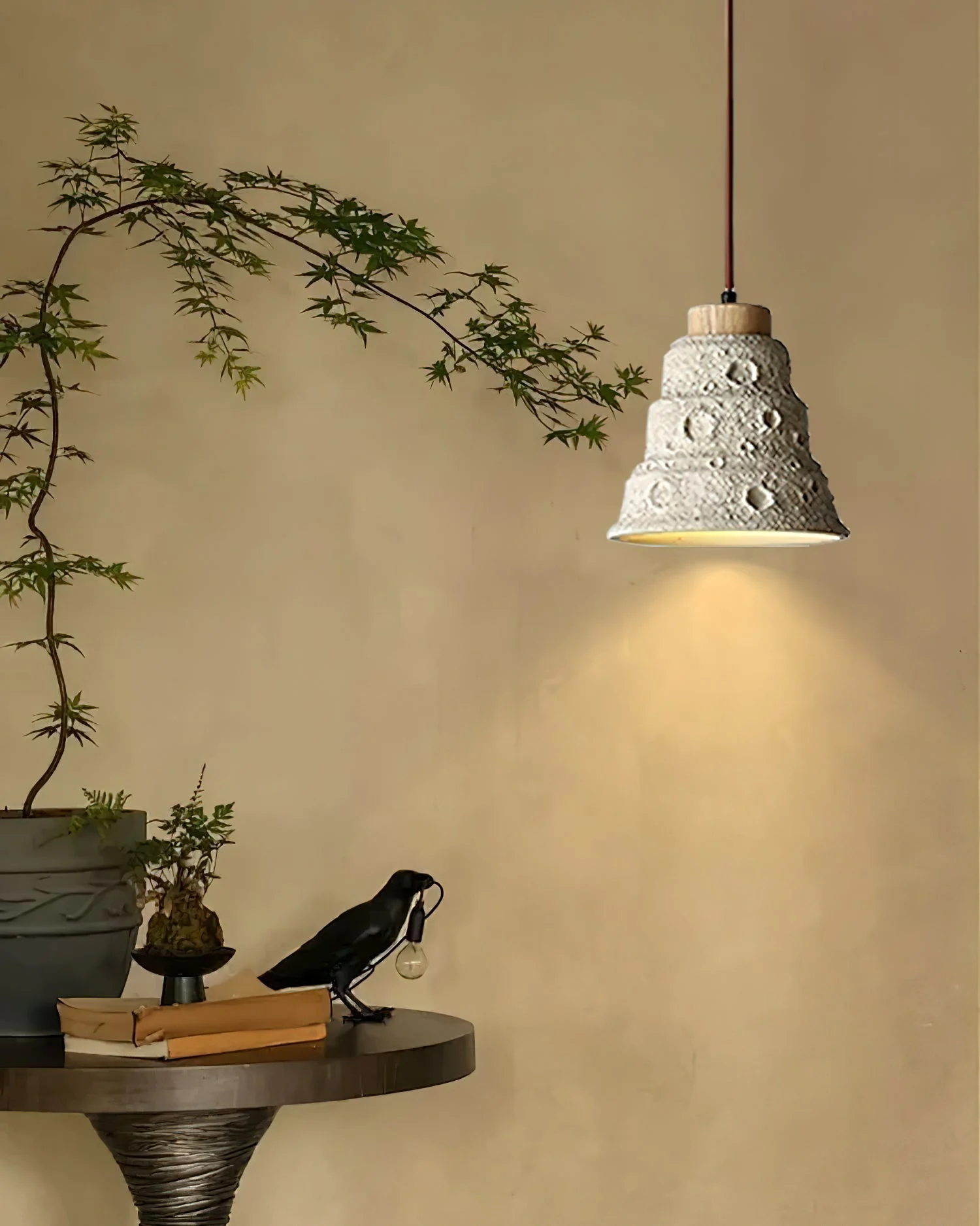 Ilphaeth Nordic Art Bell Stone Wood Pendant Light - Image 8